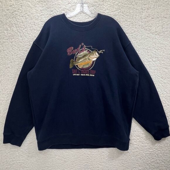 Vtg Bud’s Bait & Tackle Shop Fishing Crewneck Sweatshirt XL Navy Croft & Barrow - Picture 1 of 6